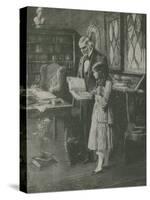 The Philosopher and the Little Girl Among the Books-null-Stretched Canvas