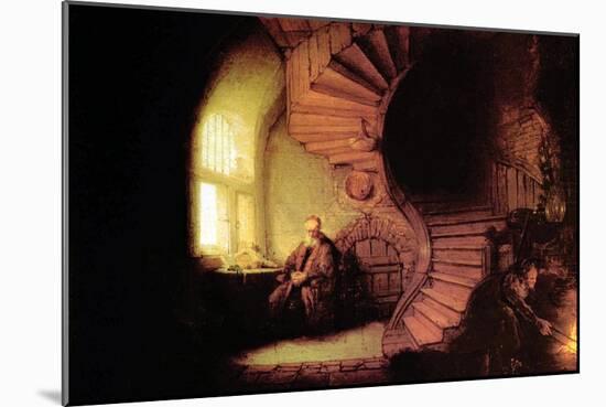 The Philosopher-Rembrandt van Rijn-Mounted Art Print