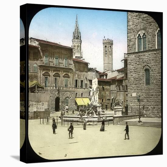 The Piazza Della Signoria and the Neptune Fountain, Florence (Italy), Circa 1895-Leon, Levy et Fils-Stretched Canvas