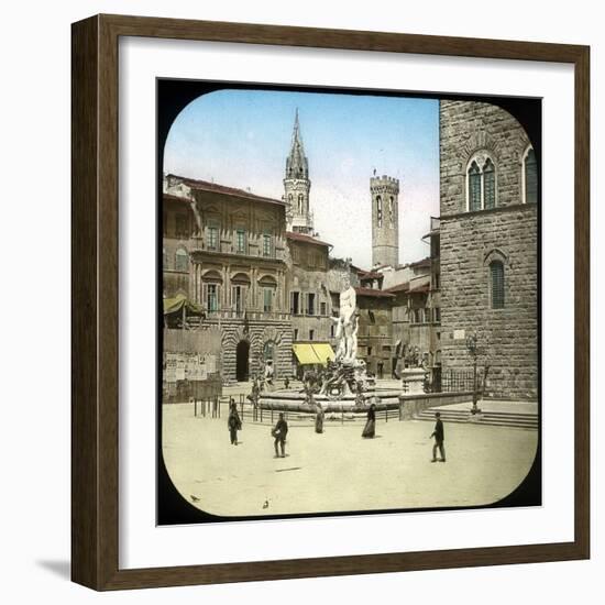 The Piazza Della Signoria and the Neptune Fountain, Florence (Italy), Circa 1895-Leon, Levy et Fils-Framed Photographic Print