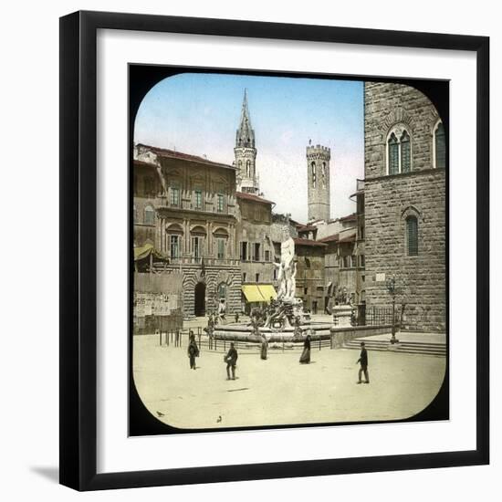 The Piazza Della Signoria and the Neptune Fountain, Florence (Italy), Circa 1895-Leon, Levy et Fils-Framed Photographic Print