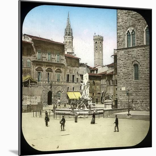 The Piazza Della Signoria and the Neptune Fountain, Florence (Italy), Circa 1895-Leon, Levy et Fils-Mounted Photographic Print