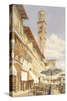 The Piazza Delle Erbe, Verona, June - September 1884 (Watercolour over Graphite on Wove Paper)-Frank Randal-Stretched Canvas