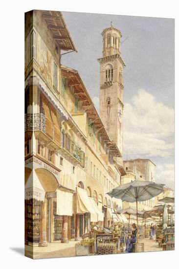 The Piazza Delle Erbe, Verona, June - September 1884 (Watercolour over Graphite on Wove Paper)-Frank Randal-Stretched Canvas