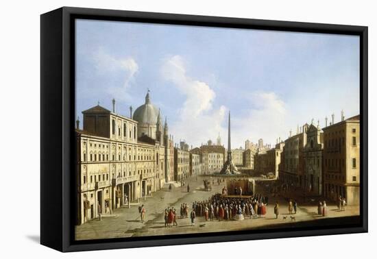 The Piazza Navona, Rome, with a Commedia dell'Arte Performance-Francesco Tironi-Framed Stretched Canvas