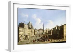 The Piazza Navona, Rome, with a Commedia dell'Arte Performance-Francesco Tironi-Framed Giclee Print