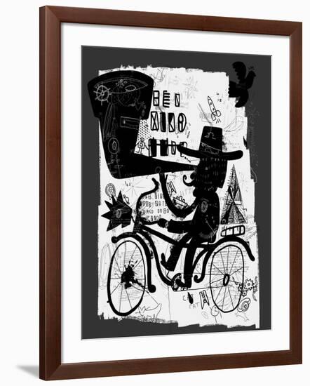 The Picture Shows a Man Who Rides a Bicycle, Looking through a Telescope-Dmitriip-Framed Art Print