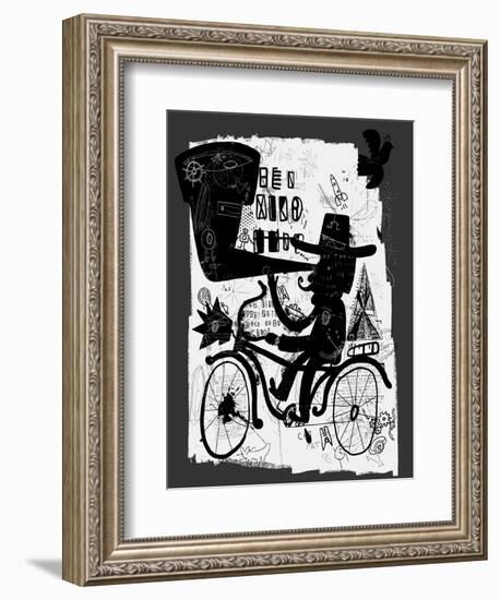 The Picture Shows a Man Who Rides a Bicycle, Looking through a Telescope-Dmitriip-Framed Art Print