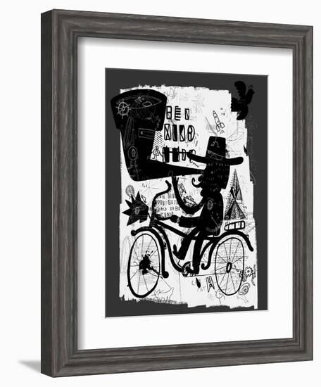 The Picture Shows a Man Who Rides a Bicycle, Looking through a Telescope-Dmitriip-Framed Art Print