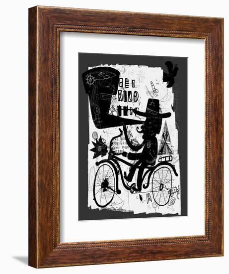 The Picture Shows a Man Who Rides a Bicycle, Looking through a Telescope-Dmitriip-Framed Art Print