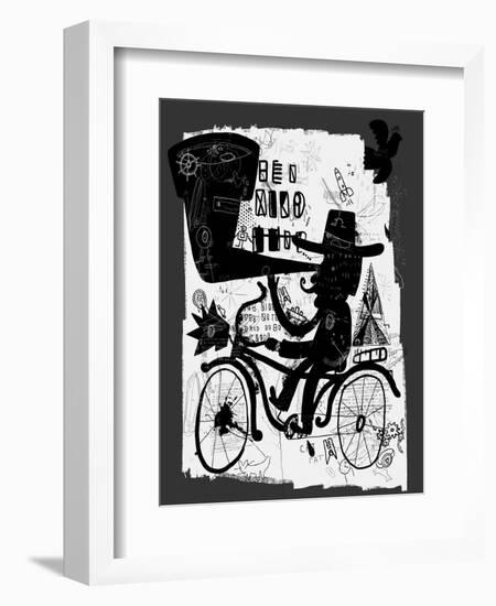 The Picture Shows a Man Who Rides a Bicycle, Looking through a Telescope-Dmitriip-Framed Art Print