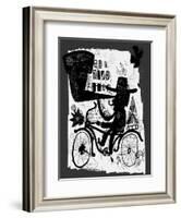 The Picture Shows a Man Who Rides a Bicycle, Looking through a Telescope-Dmitriip-Framed Art Print