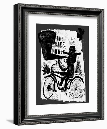 The Picture Shows a Man Who Rides a Bicycle, Looking through a Telescope-Dmitriip-Framed Art Print