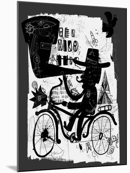 The Picture Shows a Man Who Rides a Bicycle, Looking through a Telescope-Dmitriip-Mounted Art Print