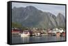 The picturesque fishing village of Reine surrounded by mountains on Moskenesoya-Ellen Rooney-Framed Stretched Canvas