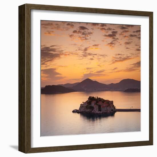 The Picturesque Island Village of Sveti Stephan Illuminated at Sunset, Sveti Stephan, Montenegro-Doug Pearson-Framed Photographic Print