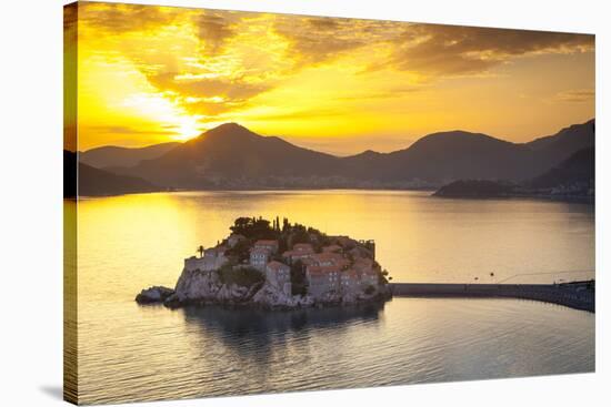 The Picturesque Island Village of Sveti Stephan Illuminated at Sunset, Sveti Stephan, Montenegro-Doug Pearson-Stretched Canvas