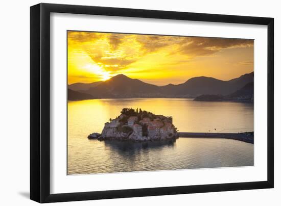 The Picturesque Island Village of Sveti Stephan Illuminated at Sunset, Sveti Stephan, Montenegro-Doug Pearson-Framed Photographic Print