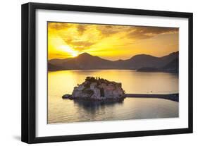 The Picturesque Island Village of Sveti Stephan Illuminated at Sunset, Sveti Stephan, Montenegro-Doug Pearson-Framed Photographic Print