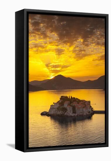 The Picturesque Island Village of Sveti Stephan Illuminated at Sunset, Sveti Stephan, Montenegro-Doug Pearson-Framed Stretched Canvas