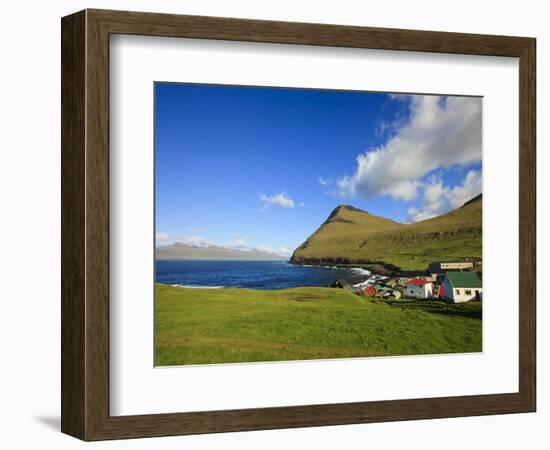 The Picturesque Village of Gjogv, with Middagsfjall Mountain and the Djupini in the Background, Eys-Kimberley Coole-Framed Photographic Print