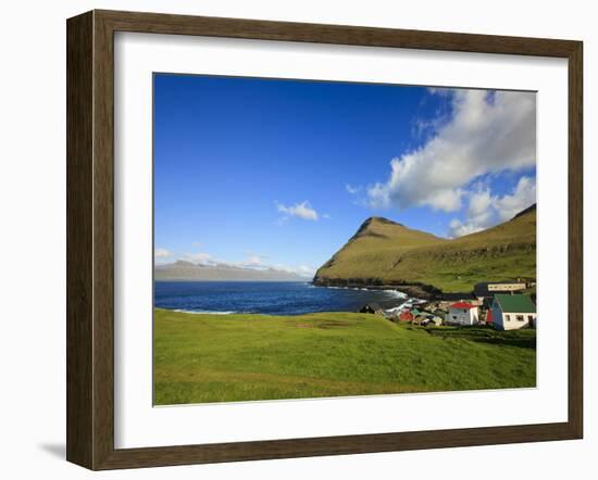 The Picturesque Village of Gjogv, with Middagsfjall Mountain and the Djupini in the Background, Eys-Kimberley Coole-Framed Photographic Print