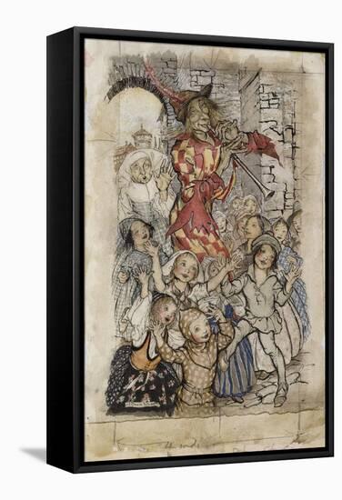 The Pied Piper and the Children-Arthur Rackham-Framed Stretched Canvas