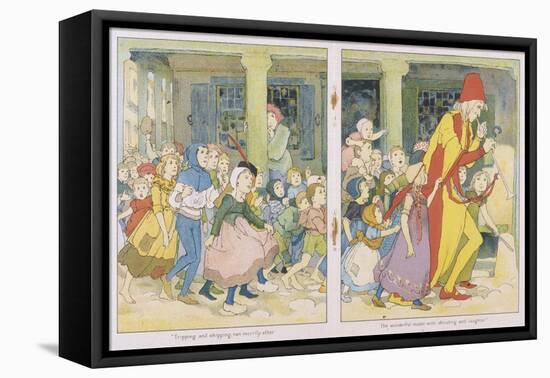 The Pied Piper Leading the Children Away from the Town-Alice B. Woodward-Framed Stretched Canvas