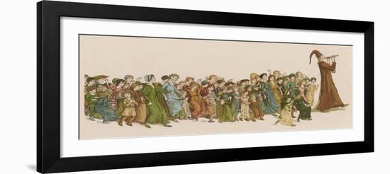 The Pied Piper Leads the Children Away from the Town-Kate Greenaway-Framed Art Print