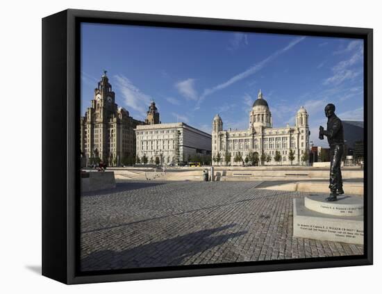 The Pier Head with the Royal Liver Building, the Neighbouring Cunard Building and Port of Liverpool-David Bank-Framed Stretched Canvas