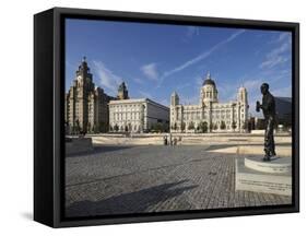The Pier Head with the Royal Liver Building, the Neighbouring Cunard Building and Port of Liverpool-David Bank-Framed Stretched Canvas