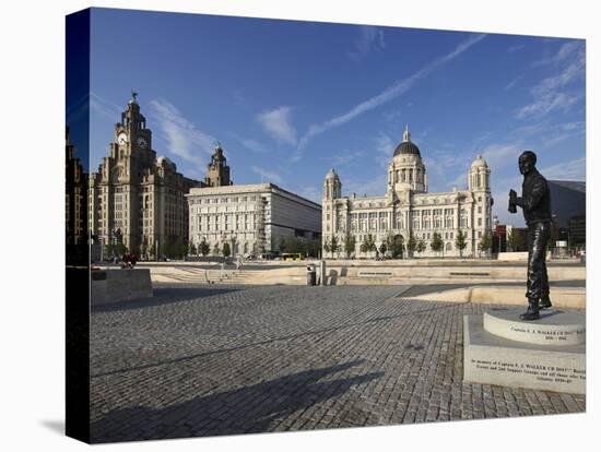 The Pier Head with the Royal Liver Building, the Neighbouring Cunard Building and Port of Liverpool-David Bank-Stretched Canvas