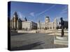 The Pier Head with the Royal Liver Building, the Neighbouring Cunard Building and Port of Liverpool-David Bank-Stretched Canvas