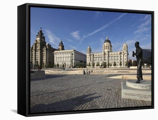 The Pier Head with the Royal Liver Building, the Neighbouring Cunard Building and Port of Liverpool-David Bank-Framed Stretched Canvas