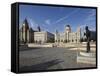 The Pier Head with the Royal Liver Building, the Neighbouring Cunard Building and Port of Liverpool-David Bank-Framed Stretched Canvas