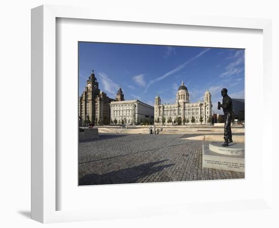 The Pier Head with the Royal Liver Building, the Neighbouring Cunard Building and Port of Liverpool-David Bank-Framed Photographic Print