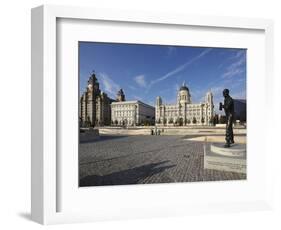 The Pier Head with the Royal Liver Building, the Neighbouring Cunard Building and Port of Liverpool-David Bank-Framed Photographic Print