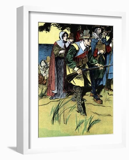 The Pilgrim Fathers after Arriving in America, 1620-null-Framed Giclee Print