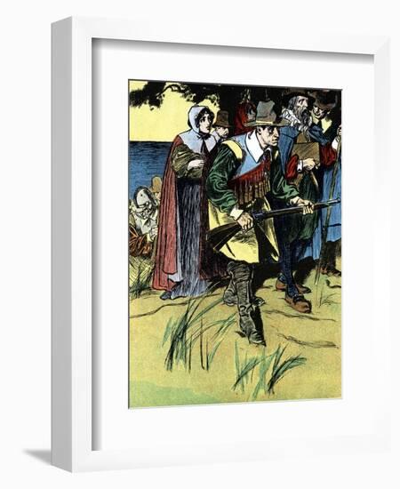 The Pilgrim Fathers after Arriving in America, 1620-null-Framed Giclee Print