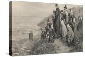 The Pilgrim Fathers Watch the Mayflower Sail Home to England-A.w. Bayers-Stretched Canvas