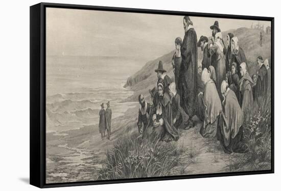 The Pilgrim Fathers Watch the Mayflower Sail Home to England-A.w. Bayers-Framed Stretched Canvas