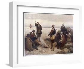 The "Pilgrims" Give Thanks to God for Their Safe Voyage after Landing in New England-G.h. Boughton-Framed Art Print