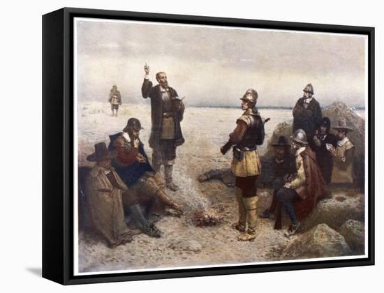 The "Pilgrims" Give Thanks to God for Their Safe Voyage after Landing in New England-G.h. Boughton-Framed Stretched Canvas