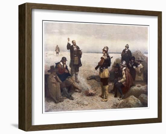 The "Pilgrims" Give Thanks to God for Their Safe Voyage after Landing in New England-G.h. Boughton-Framed Art Print