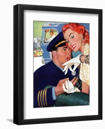 The Pilot Hated Stewardesses - Saturday Evening Post "Leading Ladies", May 15, 1954 pg.36-Robert Meyers-Framed Premium Giclee Print