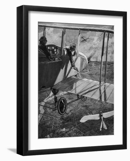 The Pilots of an Allied BE2 Aircraft Use Handguns to Attack a German Taube-null-Framed Art Print
