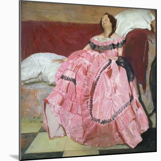 The Pink Dress (Oil on Panel)-William Nicholson-Mounted Giclee Print