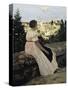 The Pink Dress, or View of Castelnau-Le-Lez-Frederic Bazille-Stretched Canvas