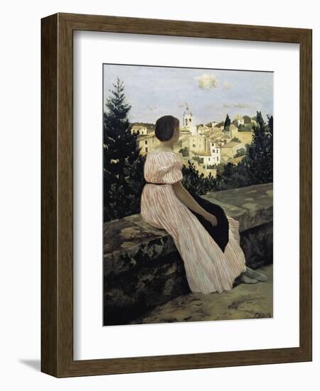 The Pink Dress, or View of Castelnau-Le-Lez-Frederic Bazille-Framed Art Print