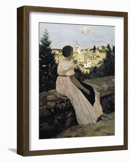 The Pink Dress, or View of Castelnau-Le-Lez-Frederic Bazille-Framed Art Print